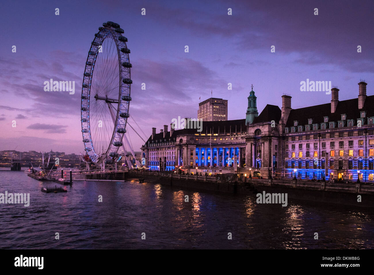 The London Eye and County Hall at twilight Stock Photo - Alamy