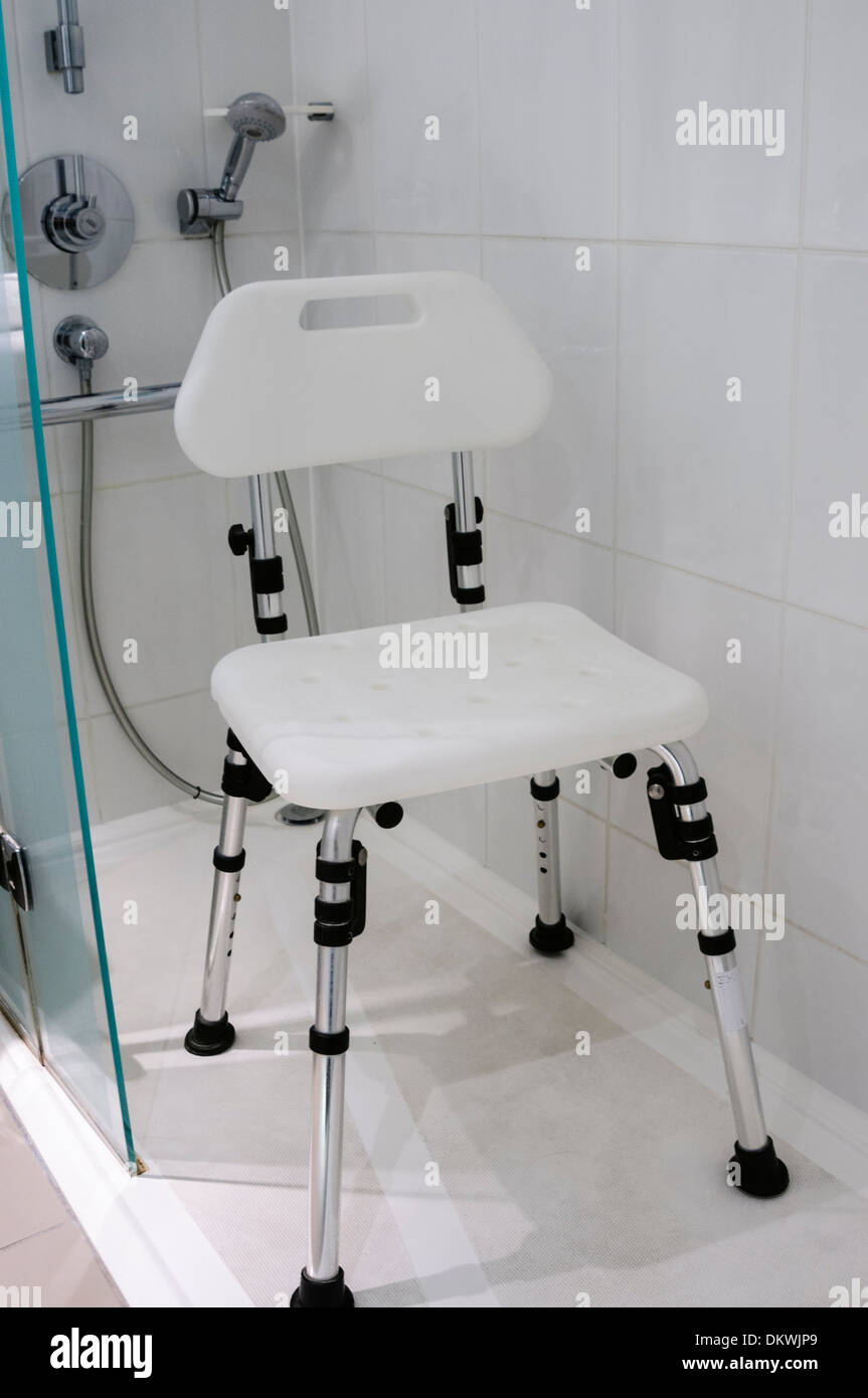 Chair for use by disabled people in an accessible shower Stock Photo