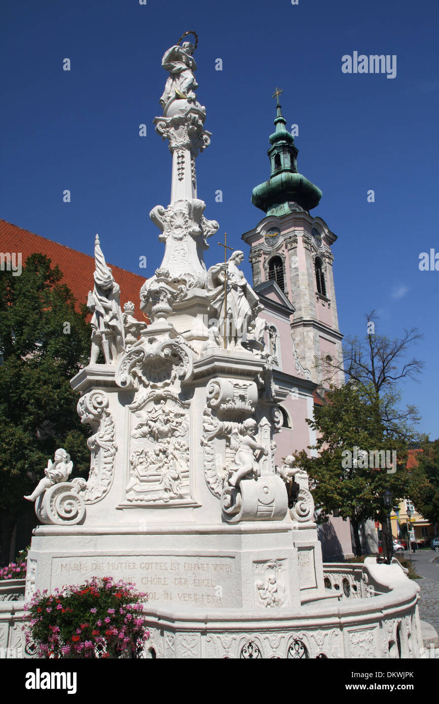 Hainburg an der Donau - baroque column dedicated to hl. Mary Stock Photo