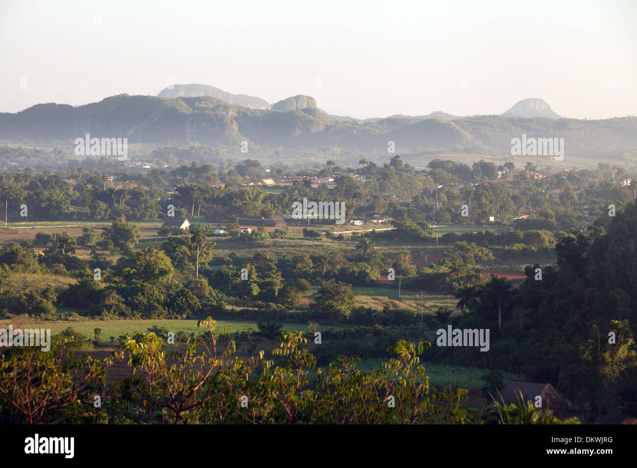 Sunrise, morning, dawn, Vinales Valley, UNESCO World heritage site, Vinales, Cuba Caribbean Stock Photo