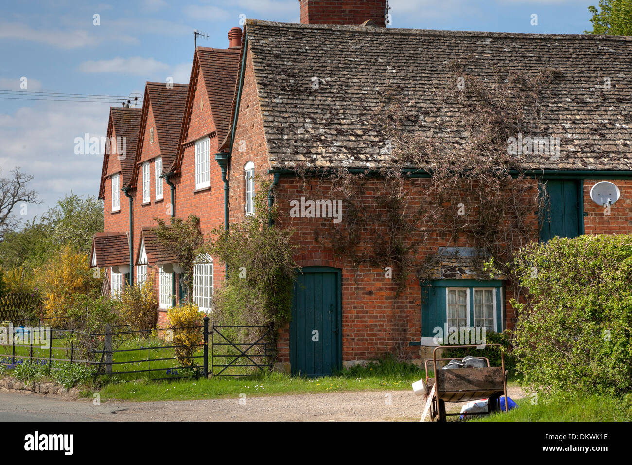 Row of brick cottages, Gloucestershire, England. Stock Photo