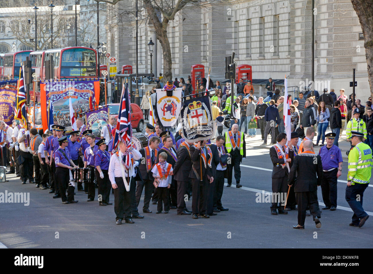 St Day Orange parade in Whitehall close to the cenotaph being