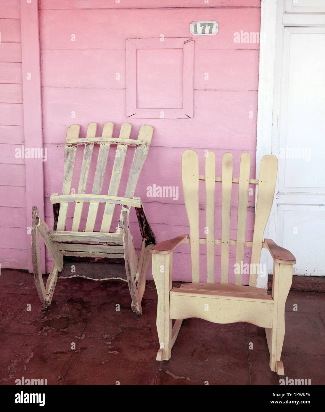 Rocking chair on veranda, Vinales town, Cuba, Caribbean Stock Photo