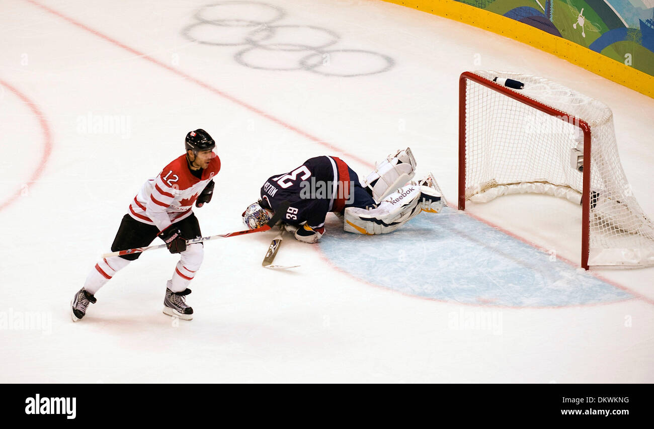 Feb. 28, 2010 - Vancouver, British Columbia, Canada - Canada's JAROME IGINLA skates by USA's RYAN MILLER after Canada won the game on a shot by Sidney Crosby in overtime in Men's Gold Medal Hockey game at the 2010 Winter Olympics. (Credit Image: © Paul Kitagaki Jr./ZUMApress.com) Stock Photo