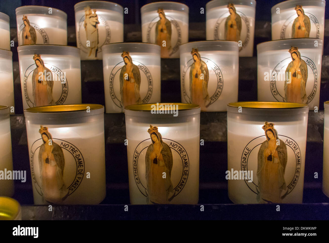 Paris, France, Detail, Voltive Candles on Display inside French Cathedral, Notre Dame, French Catholic Church Stock Photo
