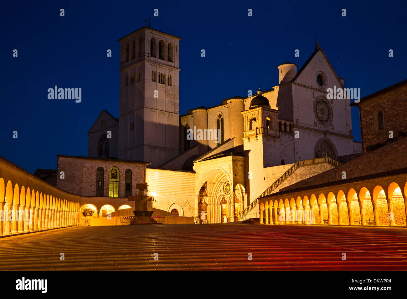 The Basilica Of San Francesco D Assisi In Assisi Italy At Night Stock