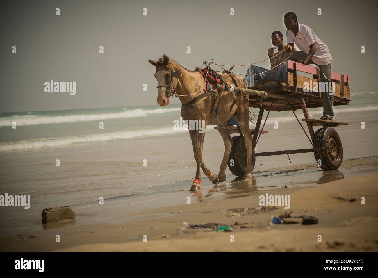 Horse -drawn cart on Yaf Beach - Dakar, Senegal. Stock Photo