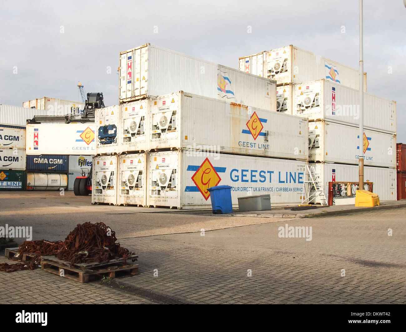 Stacked refrigerated containers at a container port Stock Photo