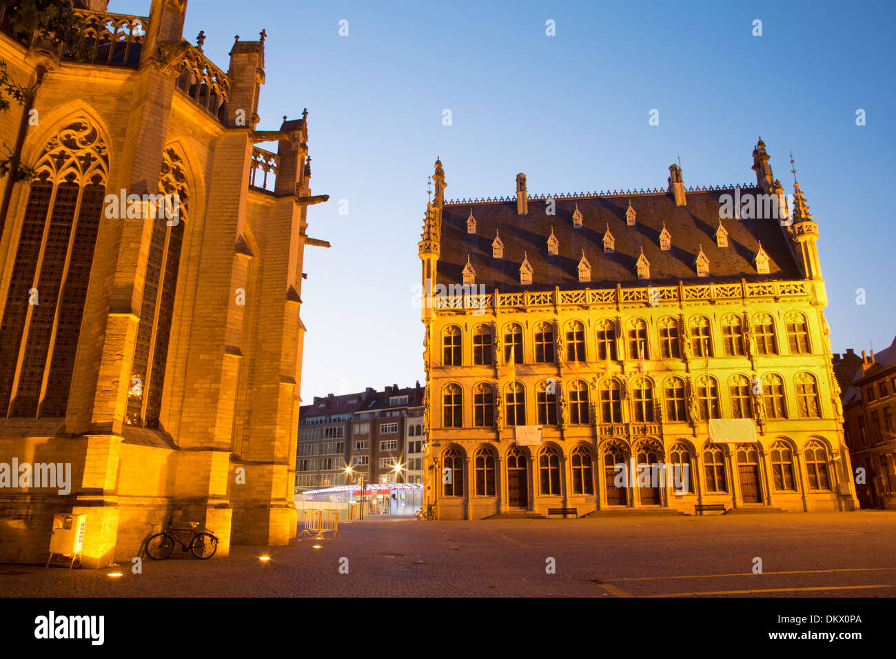 Leuven - Gothic town hall at dusk Stock Photo