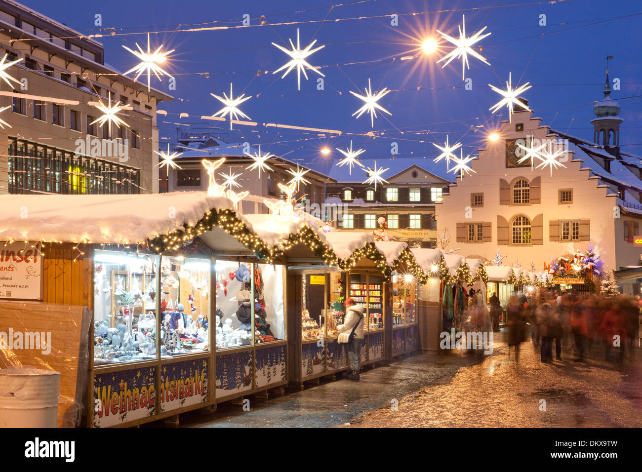 Switzerland Europe night dark Christmas Advent canton SG St. Gallen St. Gall market Christmas fair evening lights winter Stock Photo