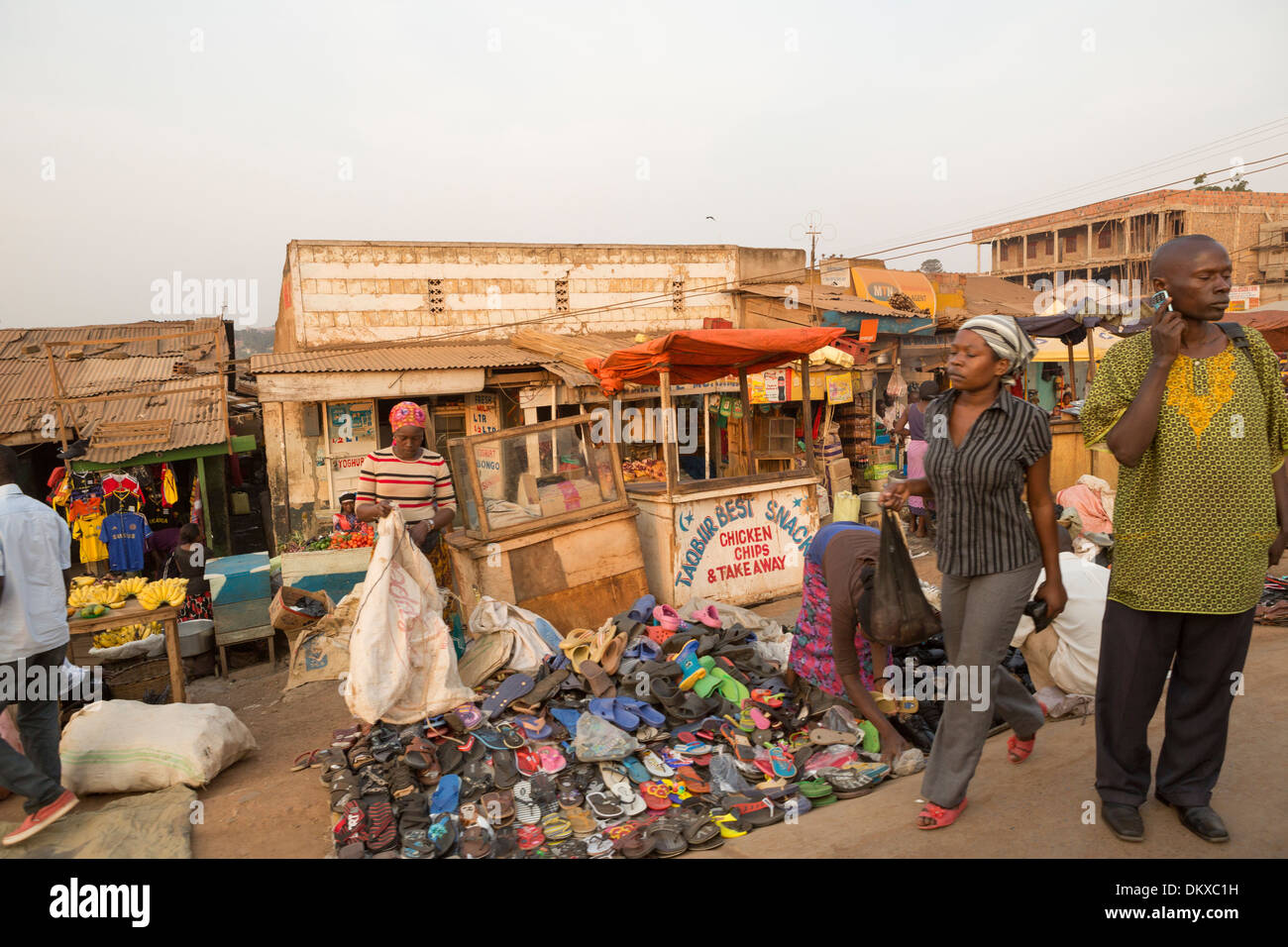 Busy sidewalk in Kampala, Uganda, East Africa. Stock Photo