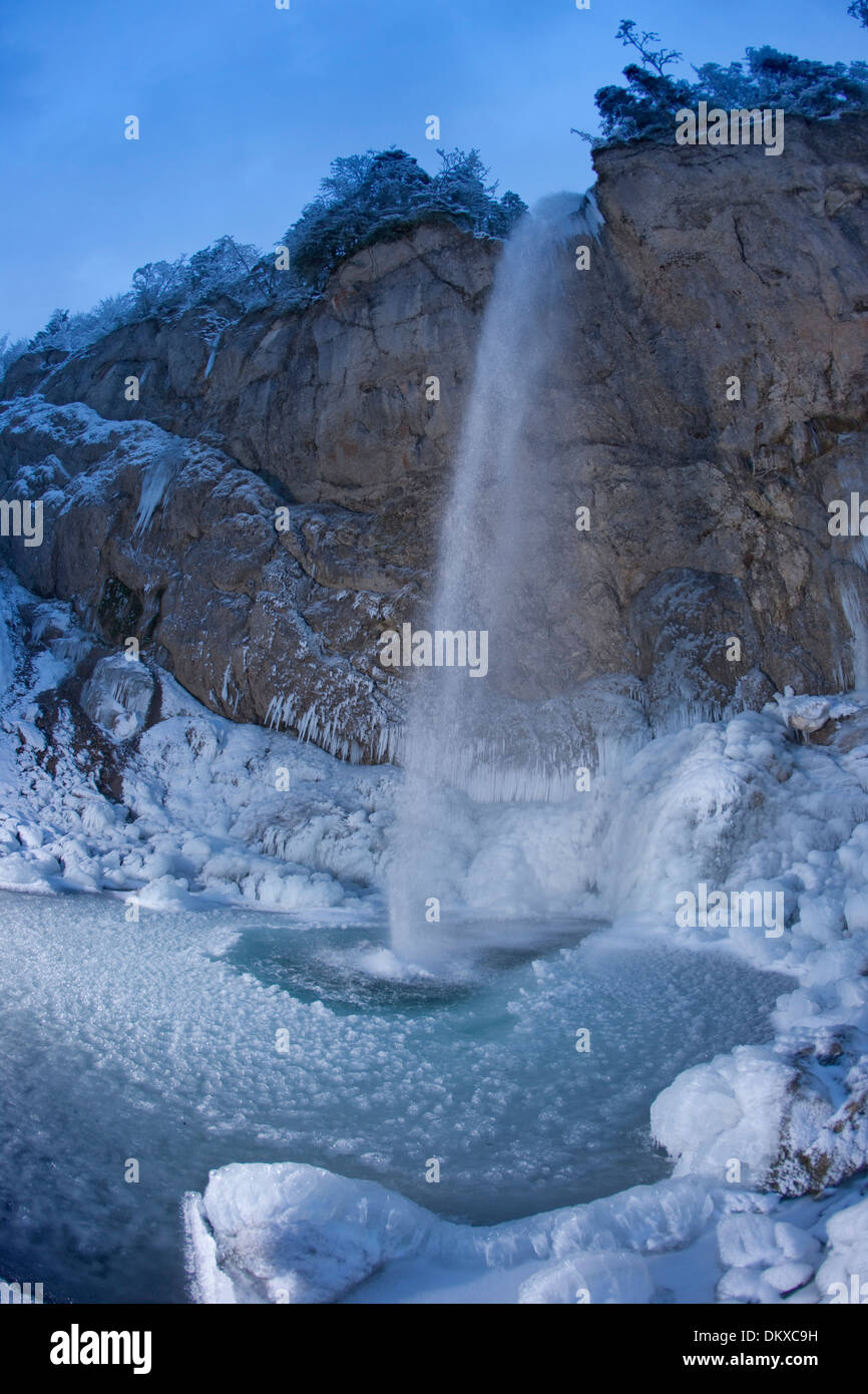 Switzerland Europe ice cliff rock stone mountains river flow brook body of water waters water waterfall canton Appenzell Stock Photo