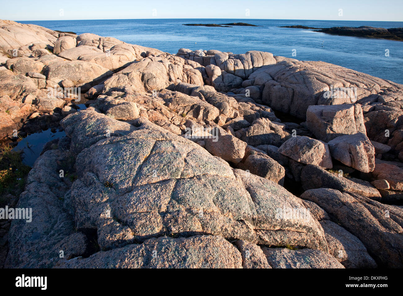 Granite lined shores of Maine, Mistake Island, Down East Maine Stock Photo
