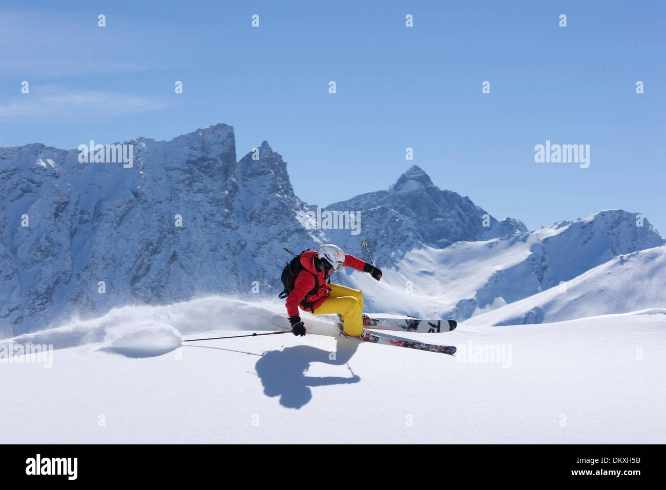Switzerland Europe sport spare time adventure winter winter sports canton GR Graubünden Grisons ski skiing Carving Carving ski Stock Photo