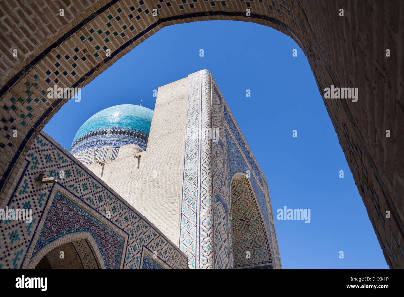 Islamic architecture in courtyard, Kalon Mosque, also known as Kalyan Mosque, Poi Kalon, Bukhara, Uzbekistan Stock Photo