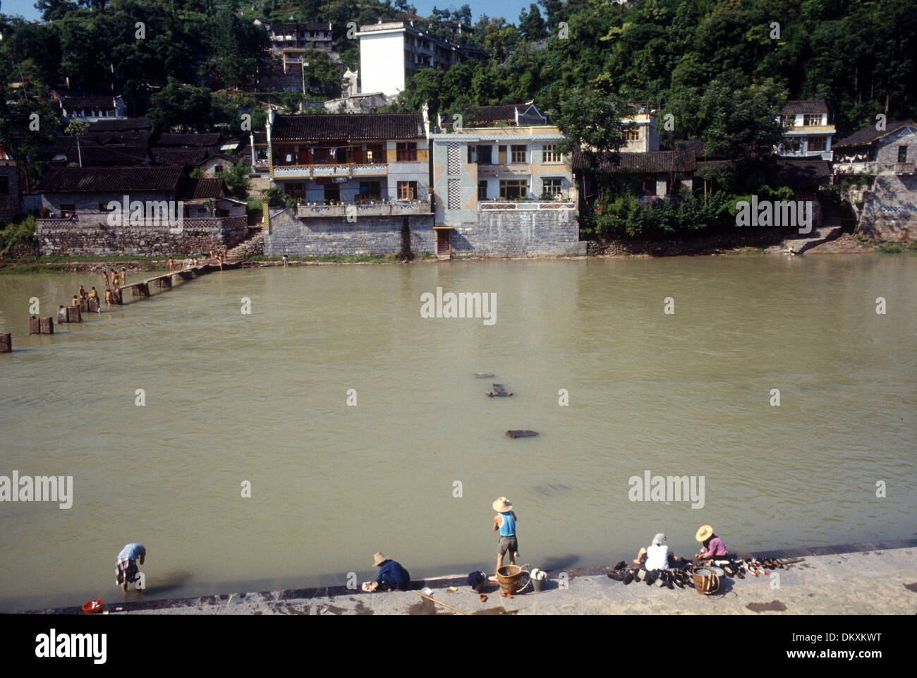 A river is running through the ancient town of Fenghuang, in Hunan Province, China Stock Photo