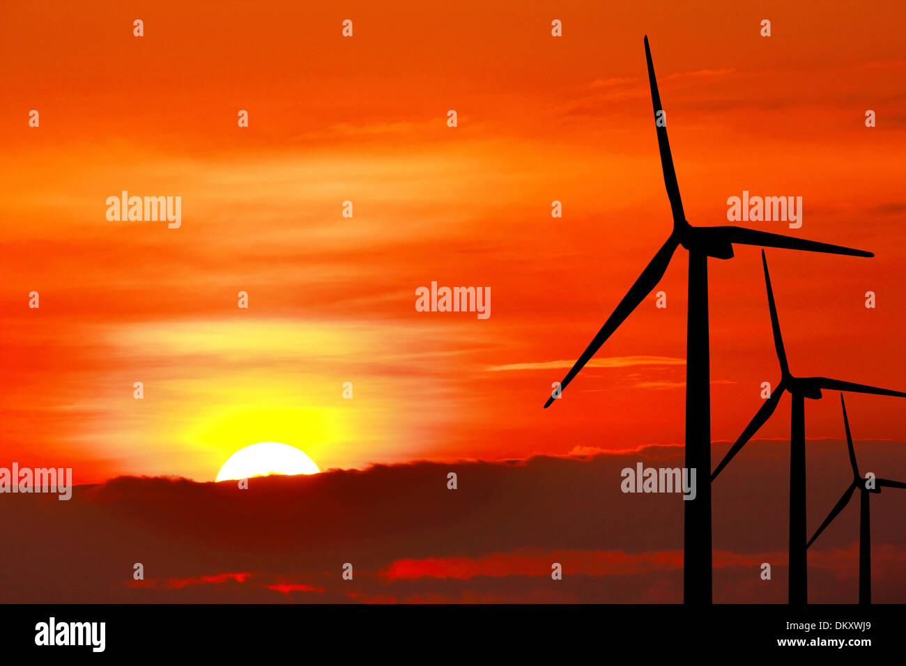 Wind turbine silhouette on sunset background Stock Photo - Alamy