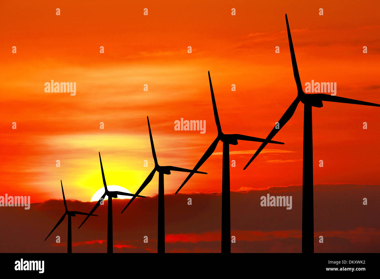 Wind turbine silhouette on sunset background Stock Photo - Alamy