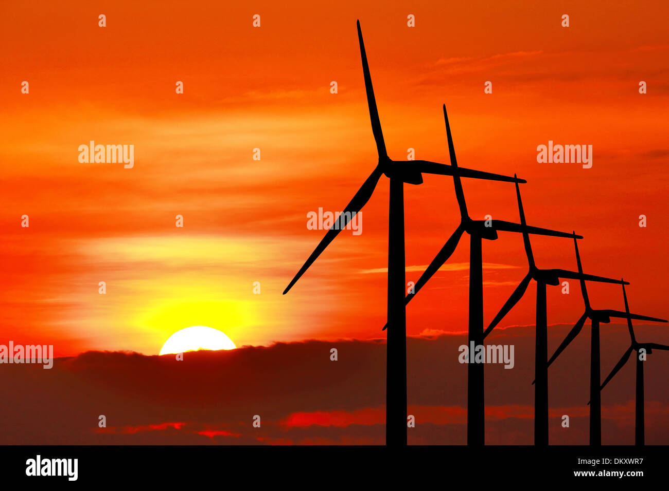 Wind turbine silhouette on sunset background Stock Photo - Alamy