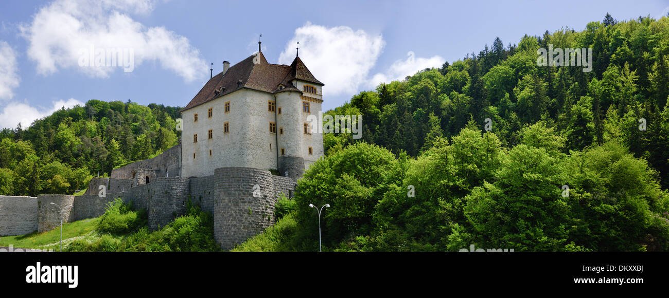 Switzerland, Europe, canton, NE, Neuenburg, Neuchatel, village, Valangin, castle, Stock Photo