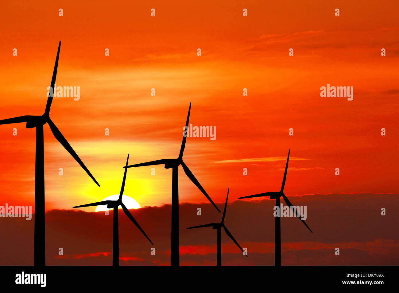 Wind turbine silhouette on sunset background Stock Photo - Alamy