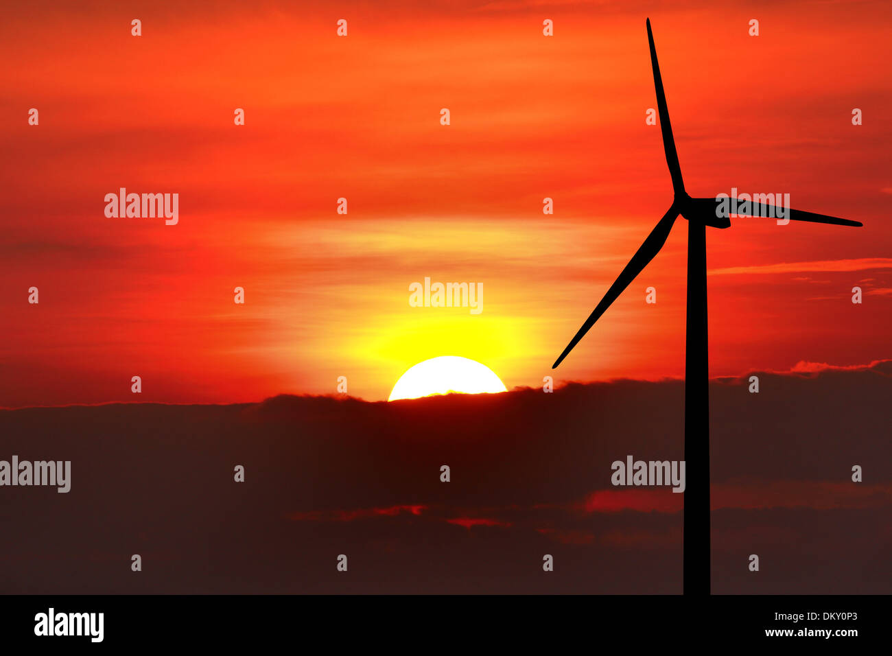 Wind turbine silhouette on sunset background Stock Photo - Alamy