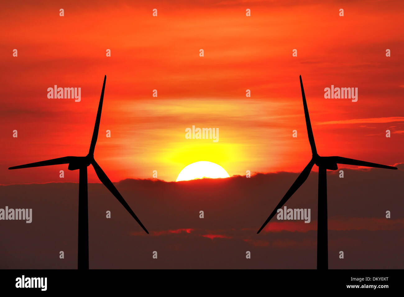 Wind turbine silhouette on sunset background Stock Photo - Alamy