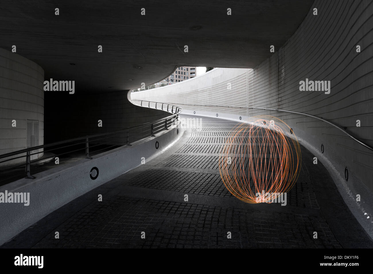 Light art, Ciudad de las Artes y de las Ciencias, Valencia, Spain Stock Photo