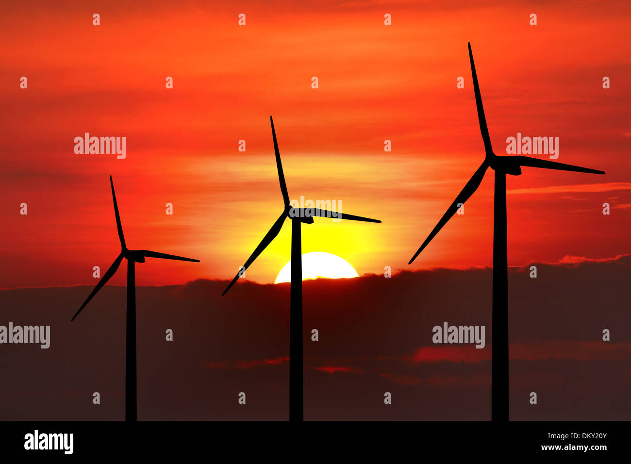 Wind turbine silhouette on sunset background Stock Photo - Alamy