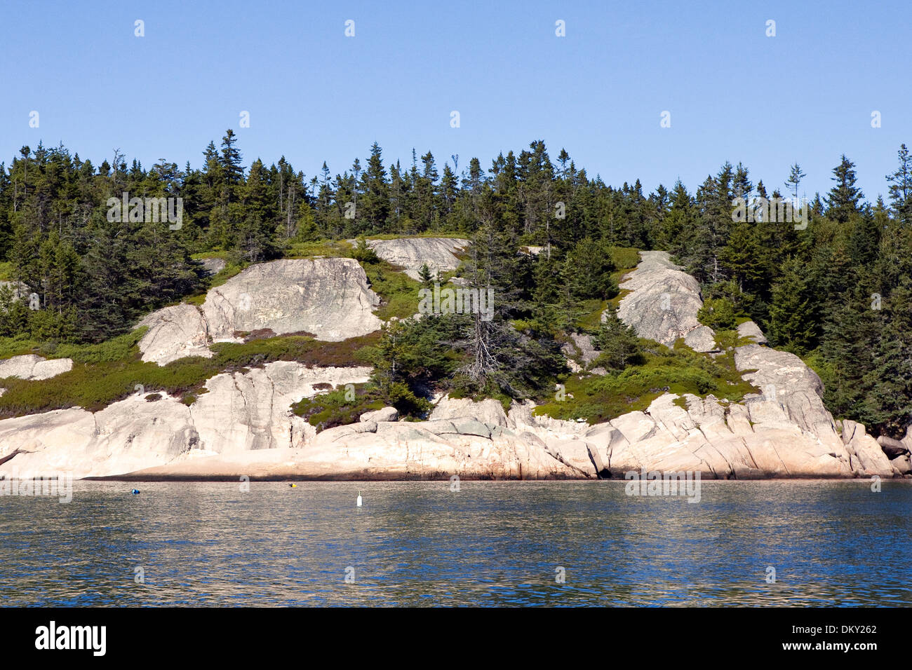 Exposed granite on small island in Eastern Maine Stock Photo