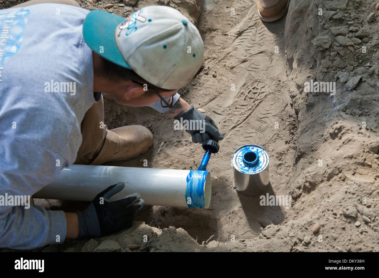 Poly Vinyl Chloride (PVC) Pipes being installed for rainwater harvesting system at new home