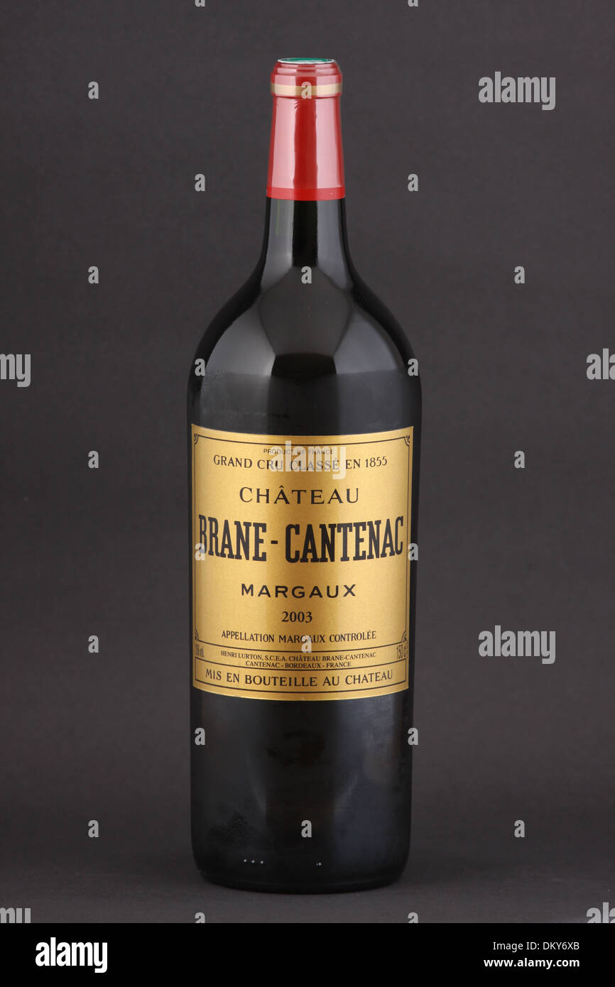 A bottle of French red wine Chateau Brane-Cantenac, Grand Cru Classe, Margaux, Bordeaux Stock Photo