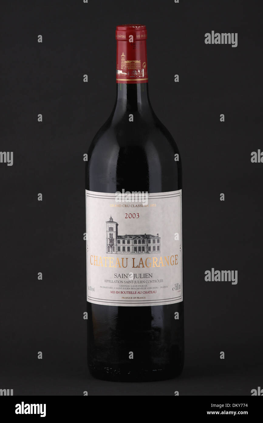 A bottle of French red wine first growth Chateau Lagrange, Grand Cru