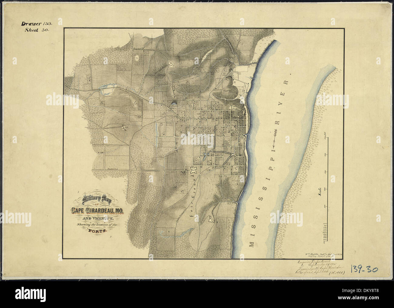 Military Map of Cape Girardeau, Mo., and Vicinity, Showing the location of the Forts. Wm. Hoelcke, Captn. & Addl.... 305778 Stock Photo