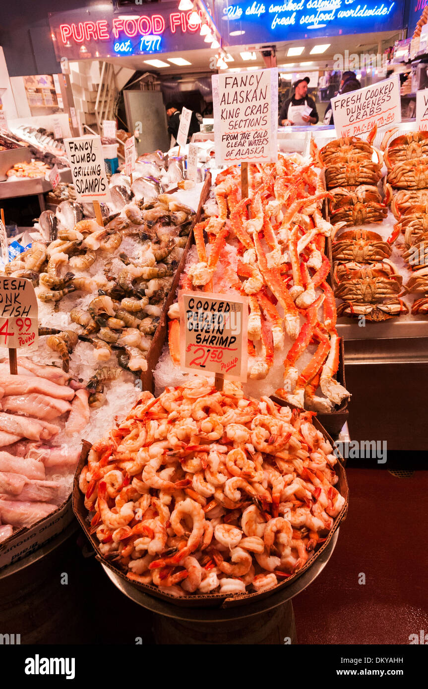 Washington, Seattle, Pike Place Market, seafood, shellfish Stock Photo