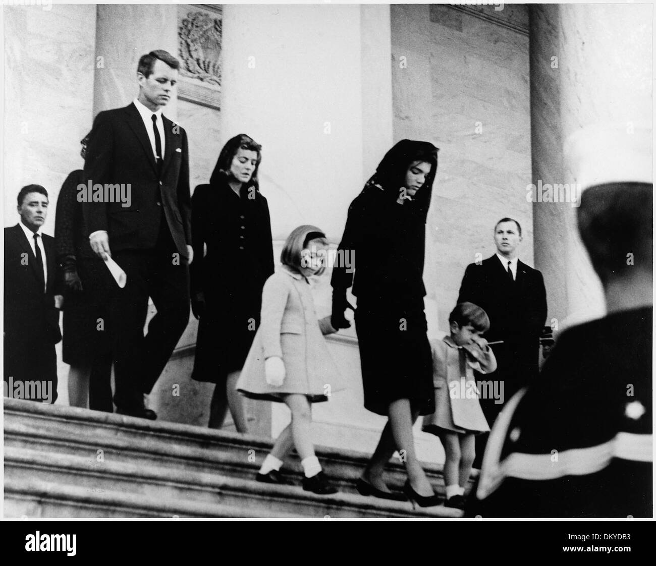 President's Family leaves Capitol after Ceremony. Caroline Kennedy, Jacqueline Bouvier Kennedy, John F. Kennedy, Jr.... 194186 Stock Photo