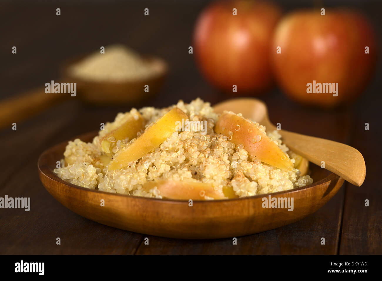 Quinoa porridge with apple and cinnamon, which is a traditional Peruvian breakfast, served on