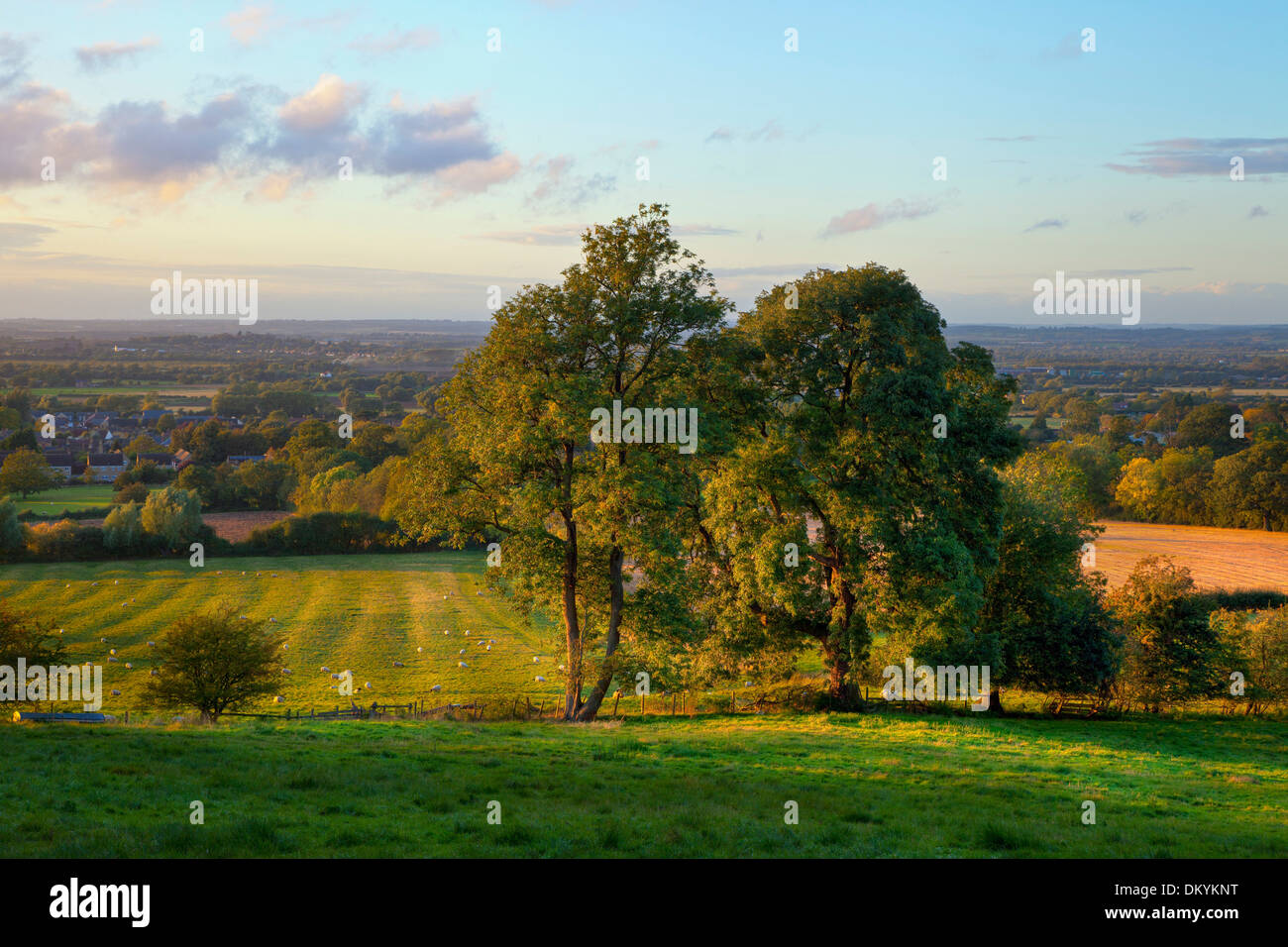 Looking towards Worcestershire from Gloucestershire at sunset, England. Stock Photo