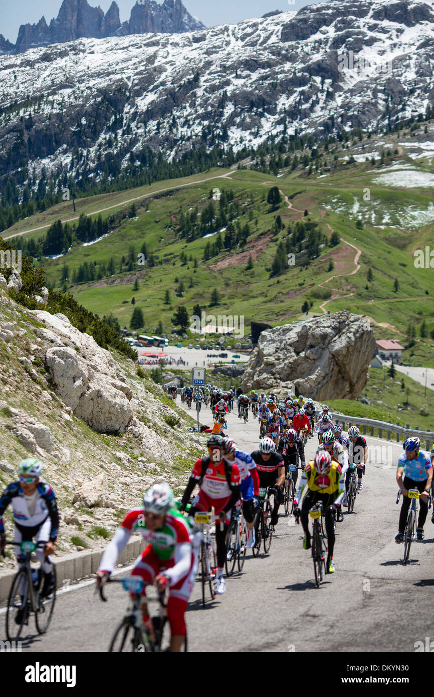 Cyclists at the Maratona dles Dolomites, Italy Stock Photo