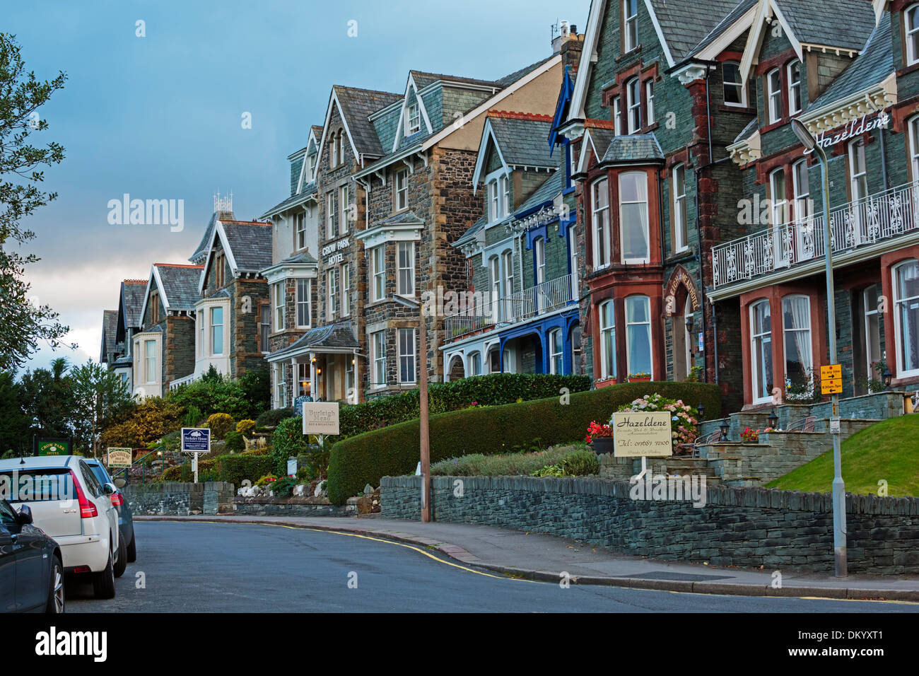 The Heads, a row of Victorian houses that are now mostly hotels in Keswick, Cumbria Stock Photo