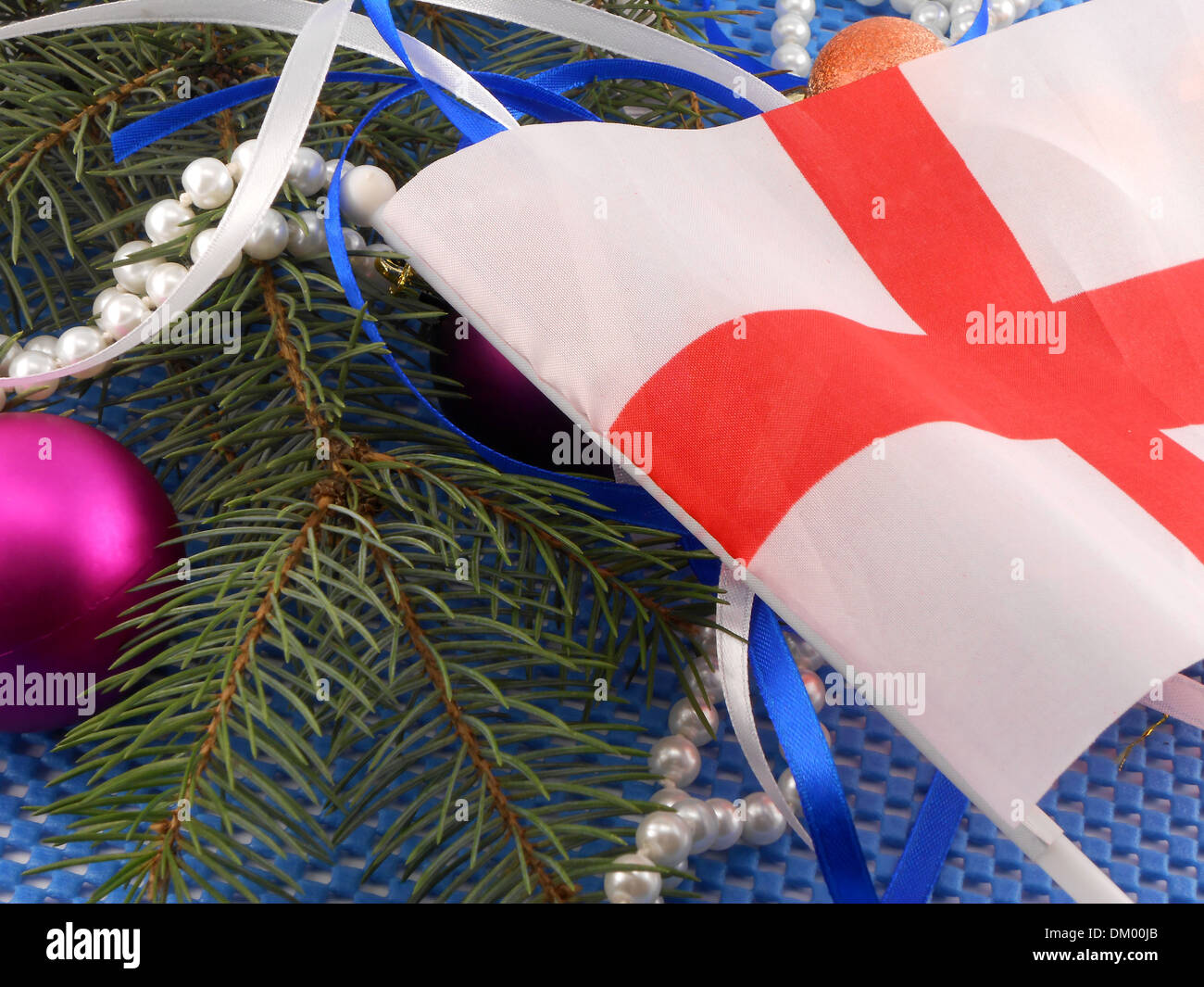 England flag with christmas decoration, new year card Stock Photo