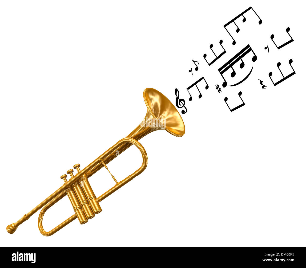 Trumpet with music notes (clipping path included Stock Photo Alamy