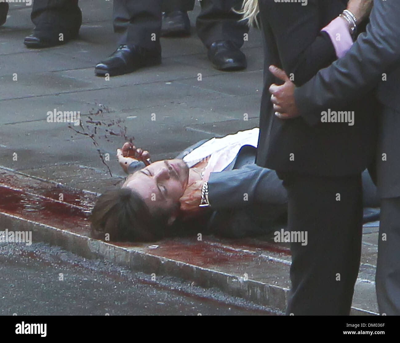 Brad Pitt's body double films a gruesome scene on set of new movie 'The Counselor' London England - 08.09.12 Stock Photo