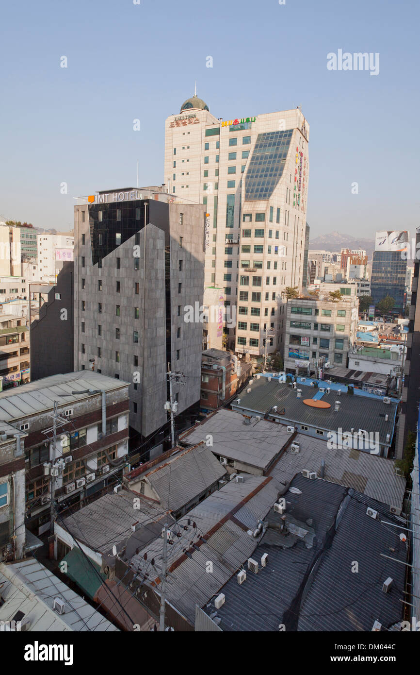 Overhead view of Seoul city block - Seoul, South Korea Stock Photo