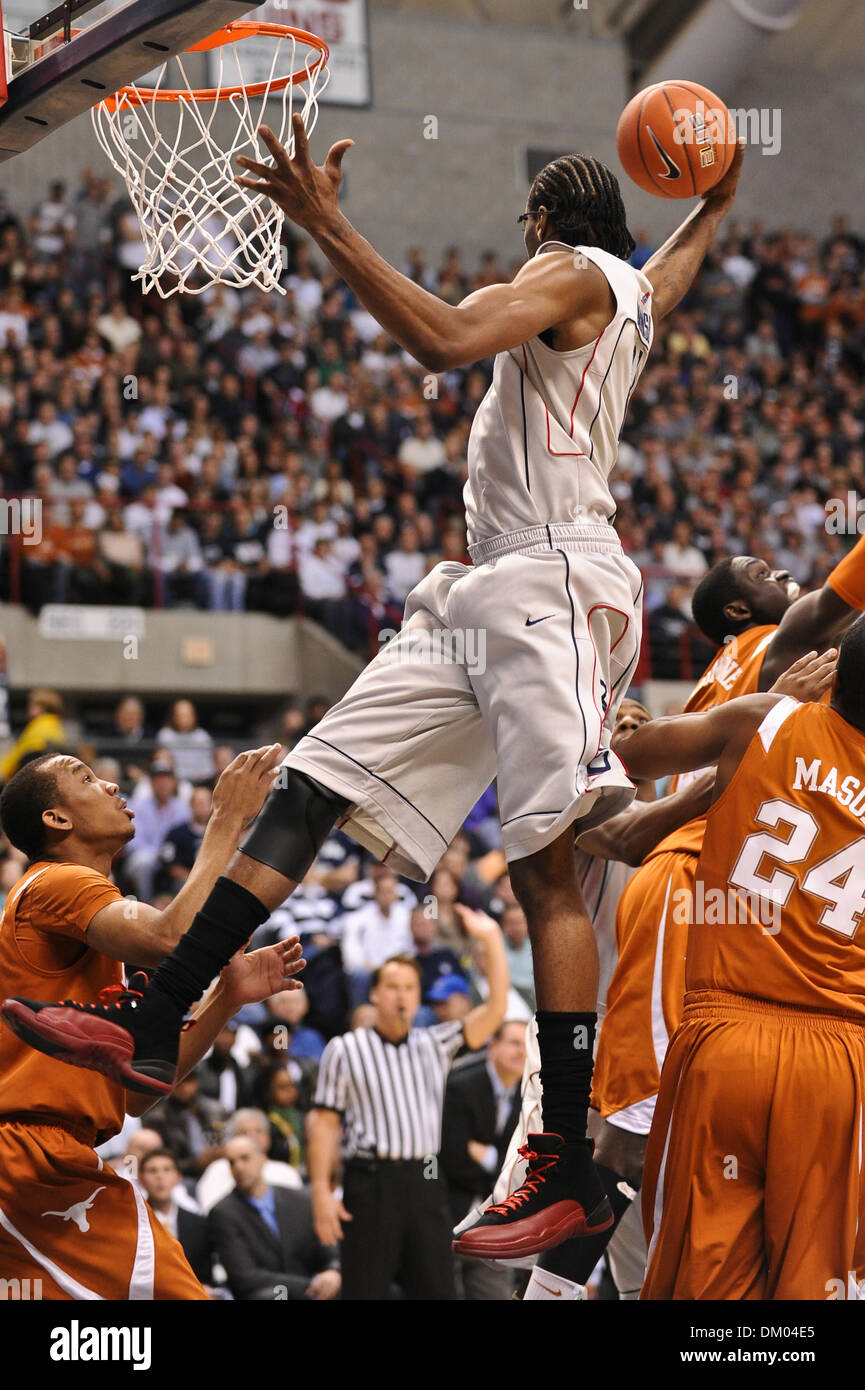 Jan. 23, 2010 - Storrs, Connecticut, U.S - 23 January 2010: Connecticut's Stanley Robinson (21) pulls in the rebound during game action in the first half. #21 UConn upset #1 Texas 88 - 74 at Gampel Pavilion in Storrs, Connecticut. (Credit Image: © Geoff Bolte/Southcreek Global/ZUMApress.com) Stock Photo