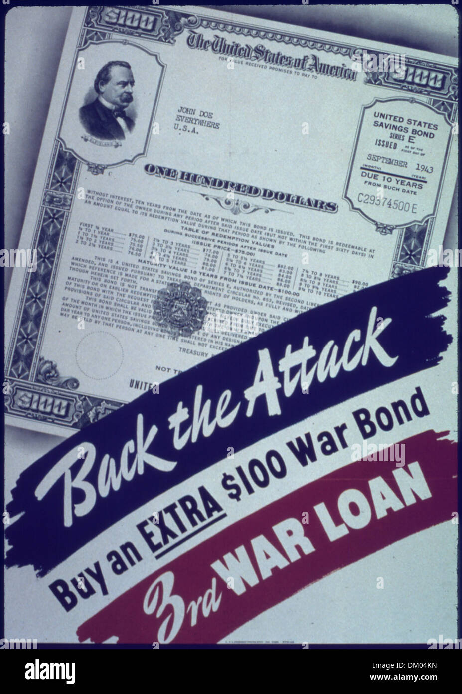 'Back the attack-Buy an extra $100 war bond-3rd war loan' 513916 Stock Photo