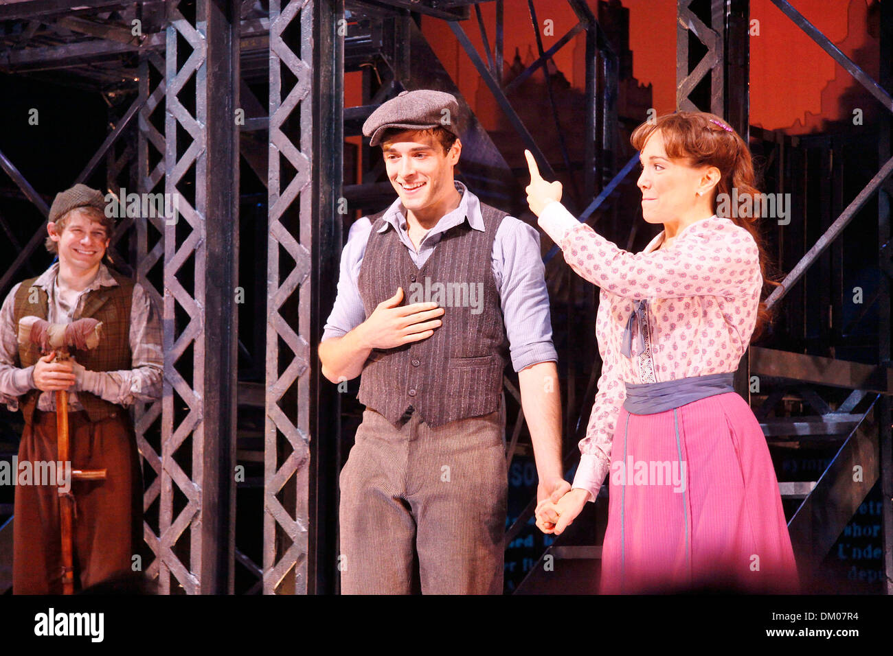 Andrew Keenan Bolger Corey Cott And Kara Lindsay Cast Change At Disney Broadway Musical Newsies At Nederlander Theatre Stock Photo Alamy