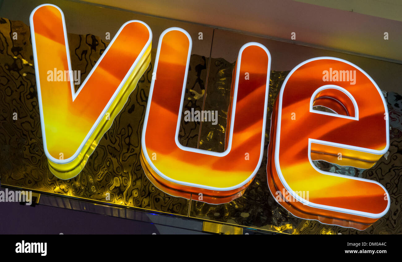 Vue Cinema Illuminated Sign Logo Stock Photo