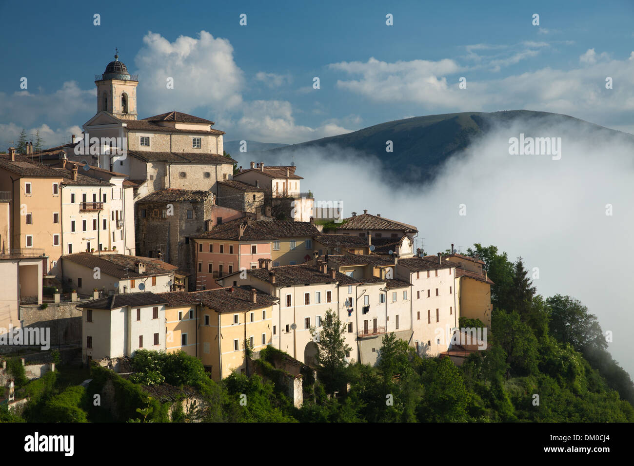 Abeto in the mist over the Valnerina, Umbria, Italy Stock Photo