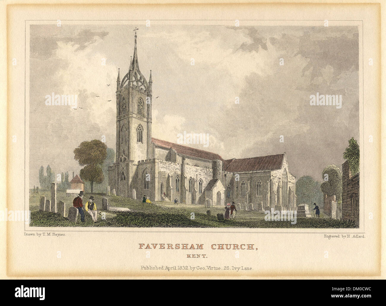 Faversham Church Engraving Kent  Drawn by T M Haynes  Engraved by H Adlard  Published in April 1832 by  Geo Virtue, 26 Ivy Lane Stock Photo